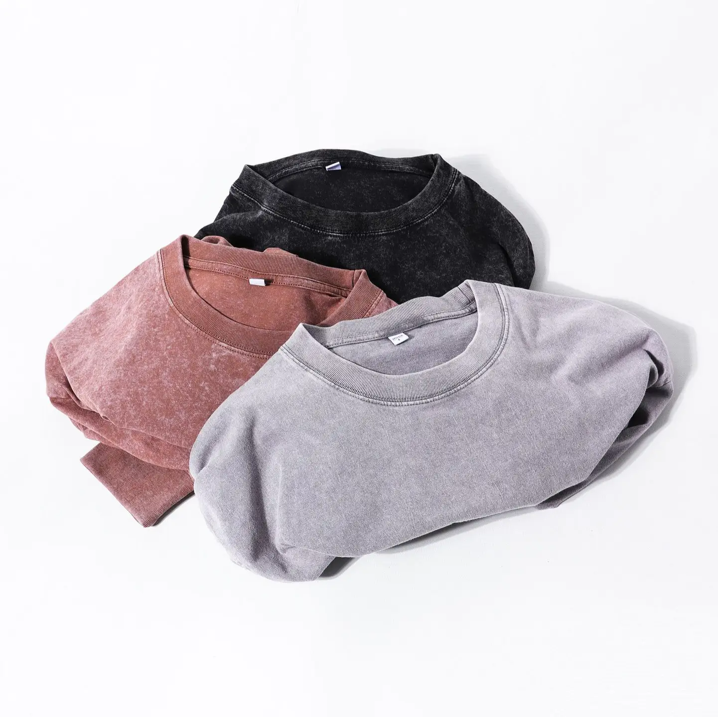 Men Cotton Long Sleeve T-Shirt Grey Pink 230g