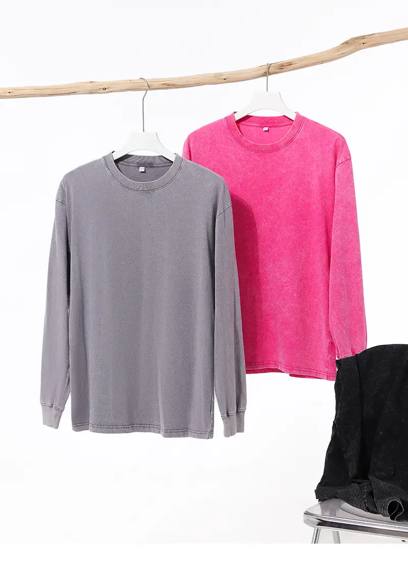 Men Cotton Long Sleeve T-Shirt Grey Pink 230g — feature 5