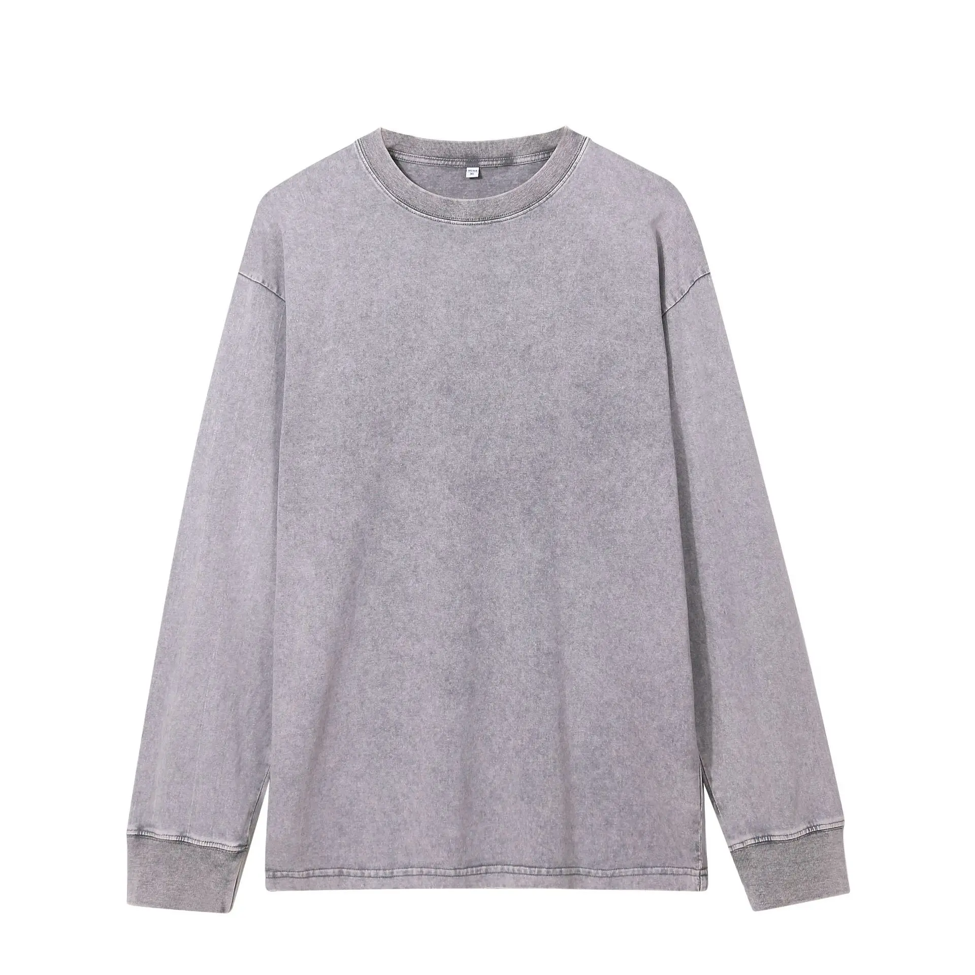 Men Cotton Long Sleeve T-Shirt Grey Pink 230g