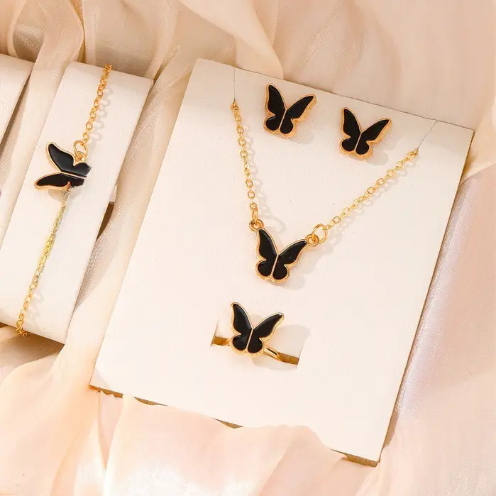 Pink Butterfly Matching Jewelry Set for Women - Image 2