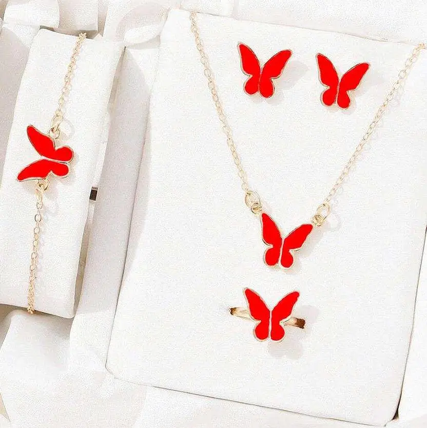 Pink Butterfly Matching Jewelry Set for Women - Image 4