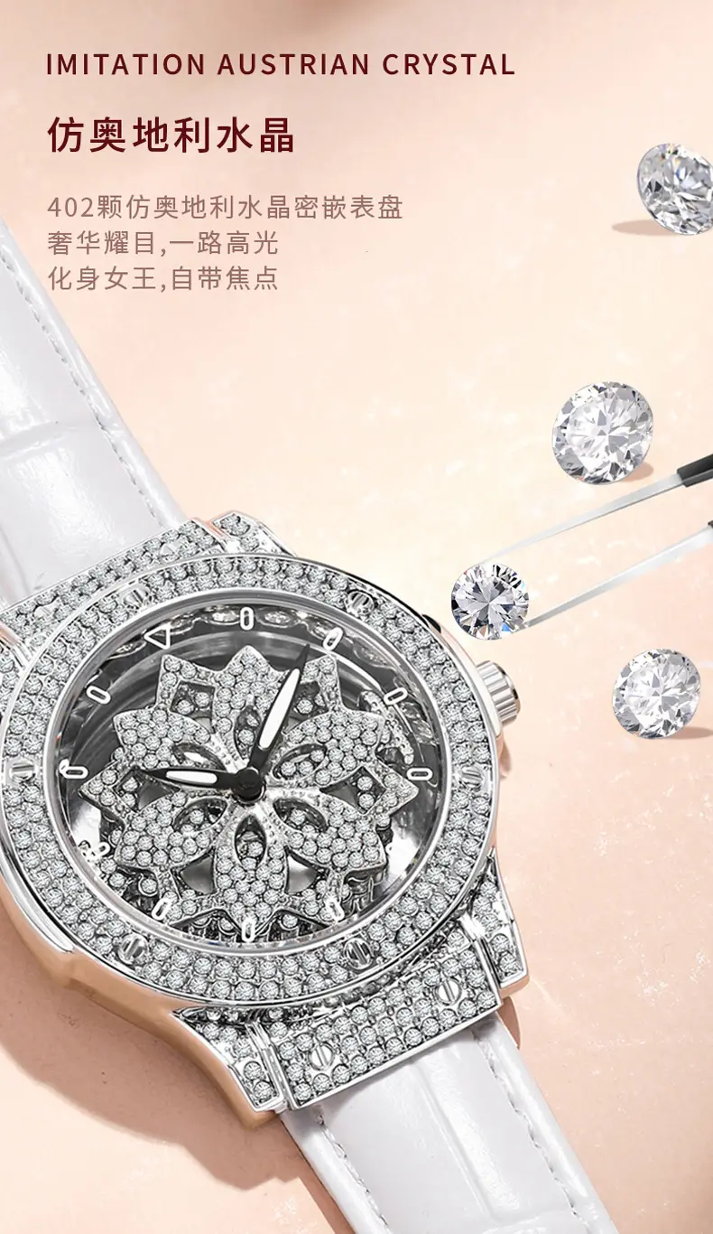Women's Swiss Volis Chrono Watch with Full Diamond Band — feature 3