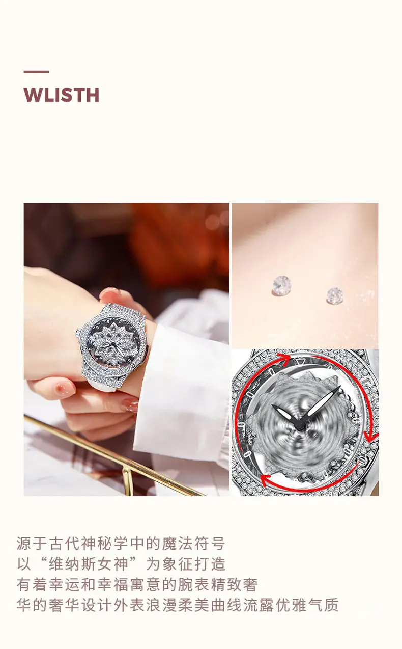 Women's Swiss Volis Chrono Watch with Full Diamond Band — feature 4