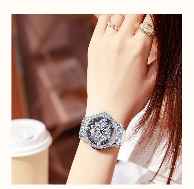 Women's Swiss Volis Chrono Watch with Full Diamond Band — feature 9