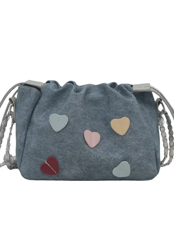Women's Heart Print Chain Messenger Bag Grey 2024 - Image 9