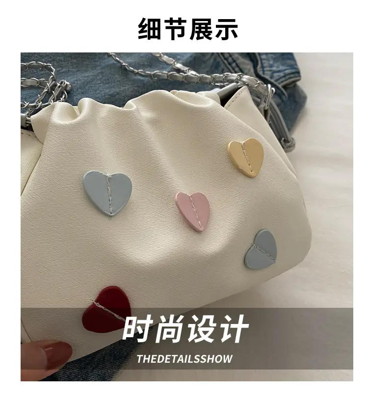 Women's Heart Print Chain Messenger Bag Grey 2024 — feature 4