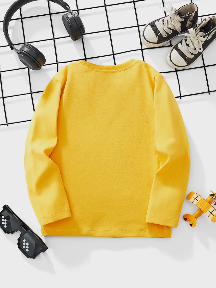 Little Bitty Autum Pure Cotton Printed Boys T-Shirt Long Sleeve Round Neck European American Kids T-Shirt - Image 3