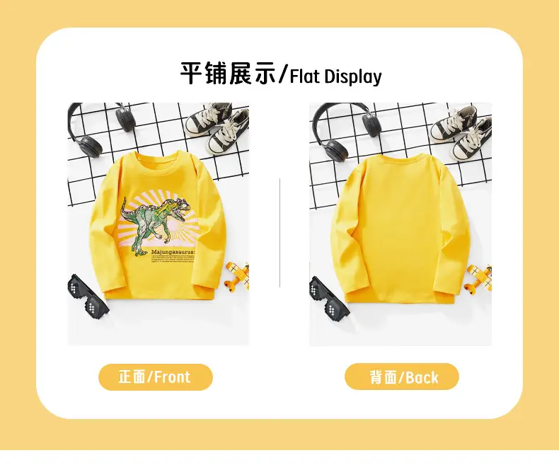 Little Bitty Autum Pure Cotton Printed Boys T-Shirt Long Sleeve Round Neck European American Kids T-Shirt — feature 5