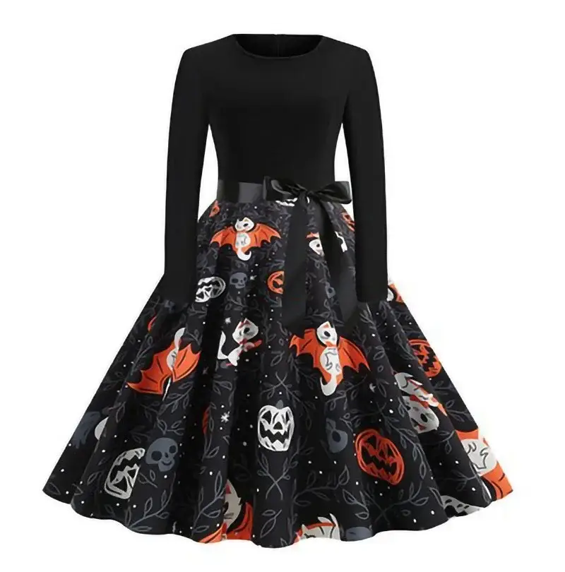 Halloween Crew Neck Printed Skirt Dress for Women — feature 14