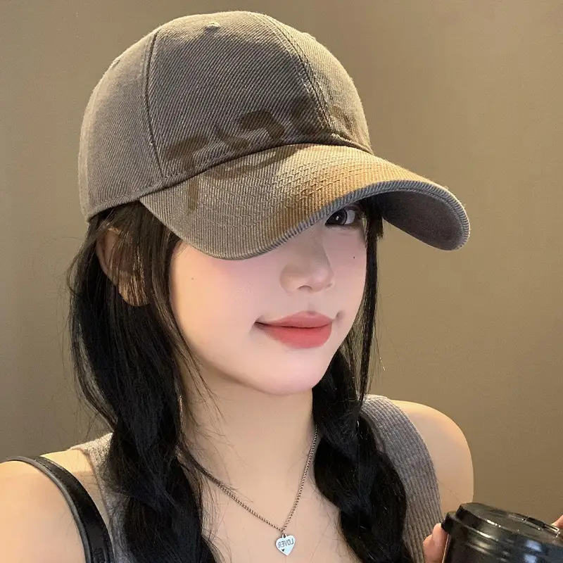 Women's Washed Old Letter Baseball Cap Blue Retro Large Head