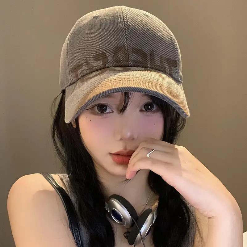 Women's Washed Old Letter Baseball Cap Blue Retro Large Head