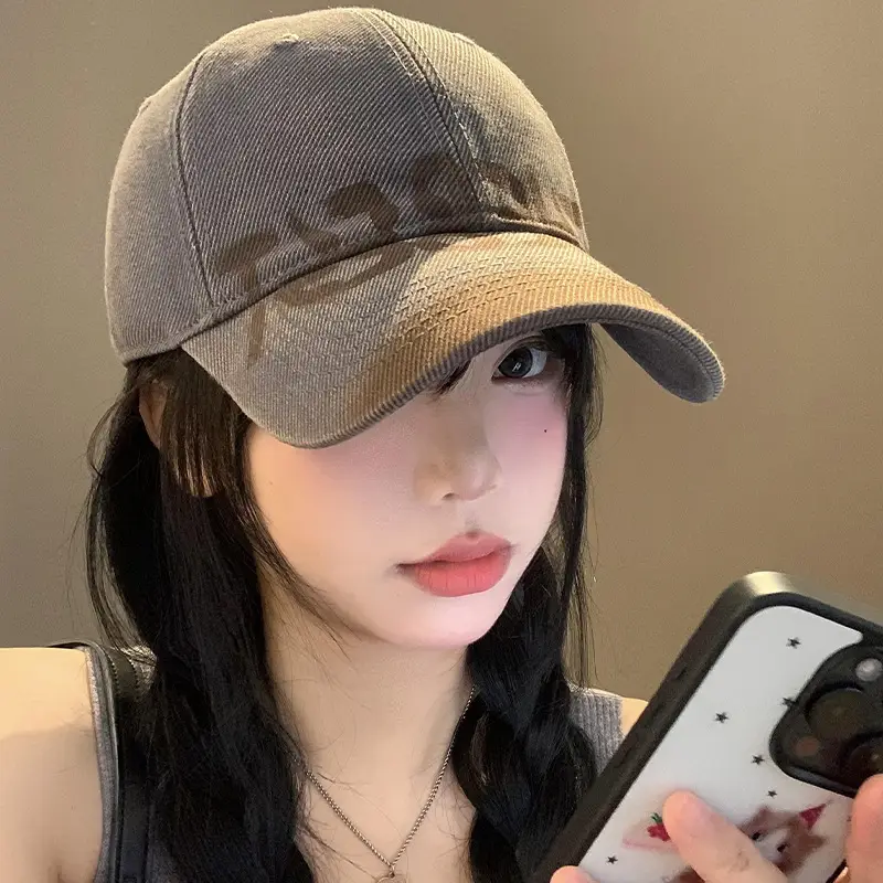Women's Washed Old Letter Baseball Cap Blue Retro Large Head