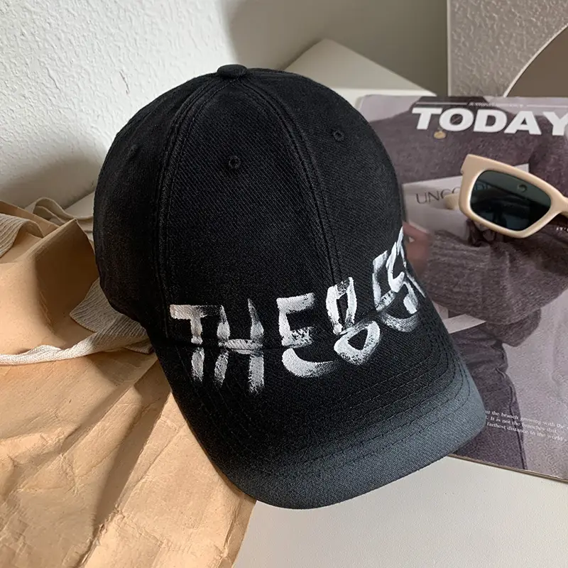 Women's Washed Old Letter Baseball Cap Blue Retro Large Head