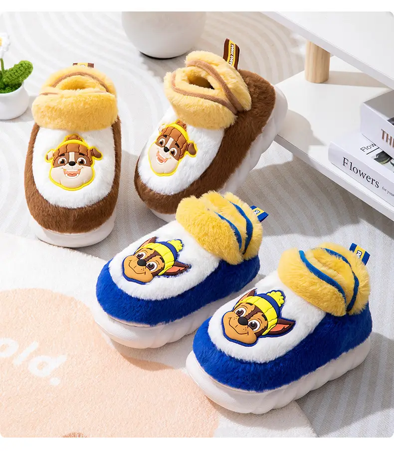 Wang Wang team cartoon winter children's cotton slippers home thickened warm cotton slippers plush plush girls outdoor boys — feature 12