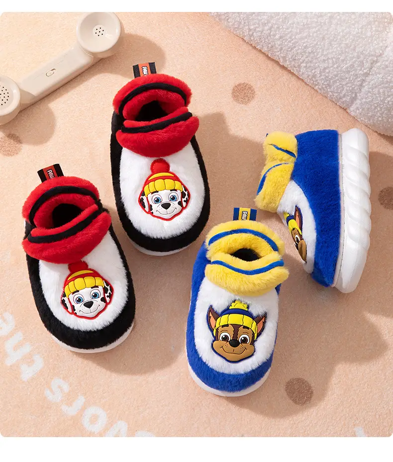 Wang Wang team cartoon winter children's cotton slippers home thickened warm cotton slippers plush plush girls outdoor boys — feature 13