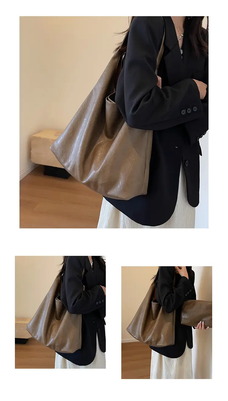 Brown Textured Shoulder Bag for Women 2024 Autumn — feature 10