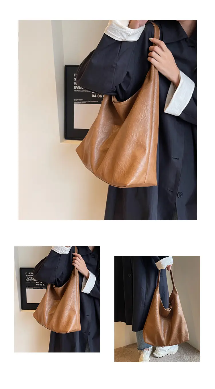 Brown Textured Shoulder Bag for Women 2024 Autumn — feature 12
