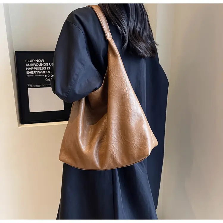 Brown Textured Shoulder Bag for Women 2024 Autumn — feature 29