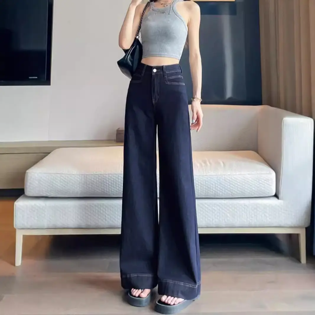 Tannin Dark Blue Wide Leg Jeans Women Summer