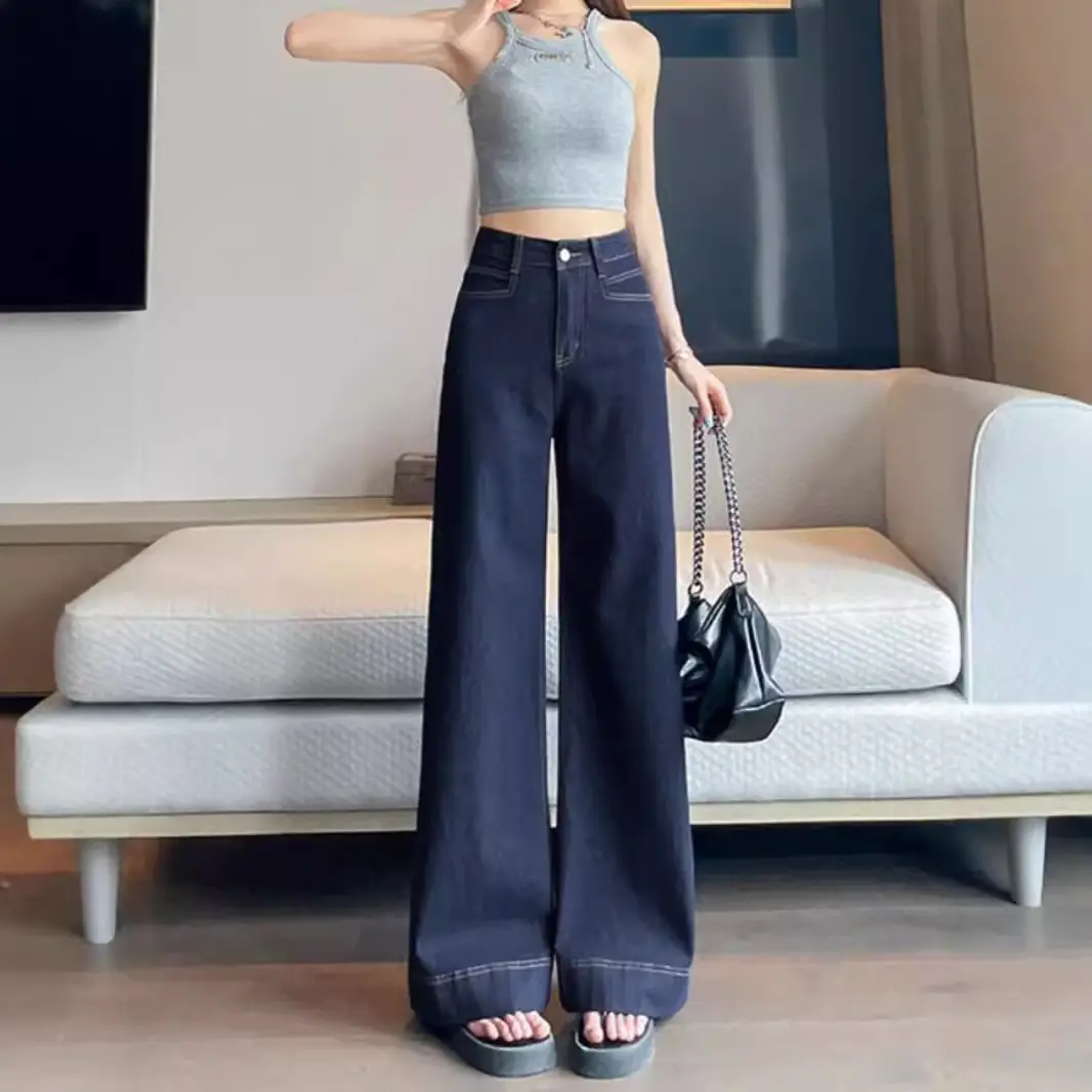 Tannin Dark Blue Wide Leg Jeans Women Summer