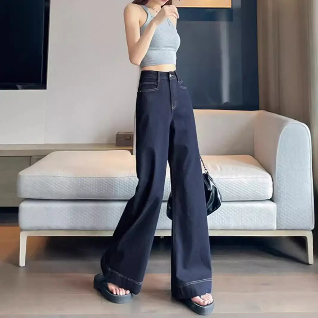 Tannin Dark Blue Wide Leg Jeans Women Summer