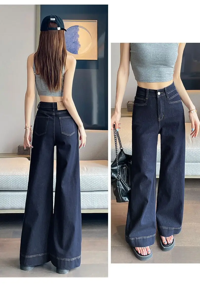 Tannin Dark Blue Wide Leg Jeans Women Summer — feature 13