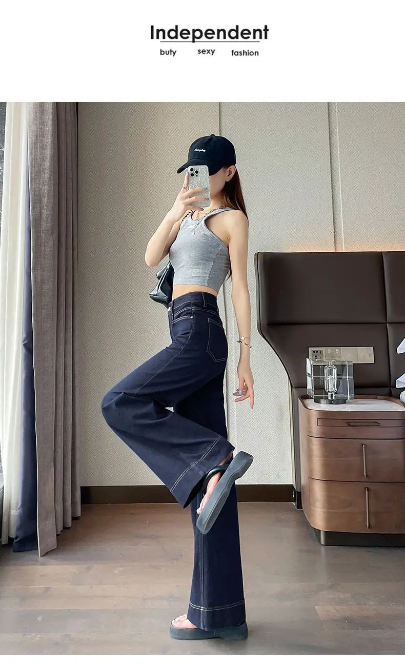 Tannin Dark Blue Wide Leg Jeans Women Summer — feature 14
