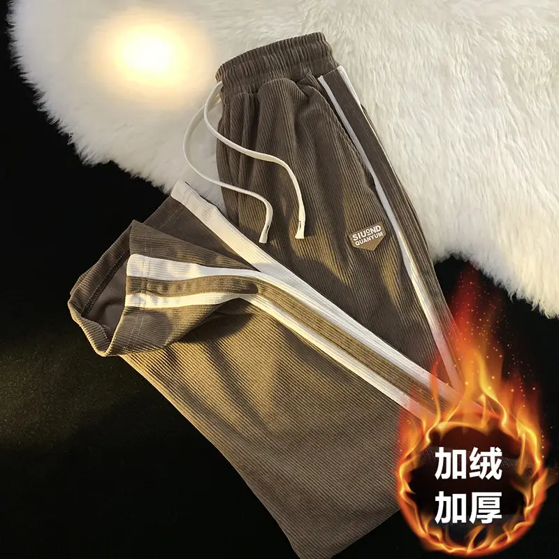 Men Fleece Lined Black Sweatpants Winter Warm Loose Fit - Image 11
