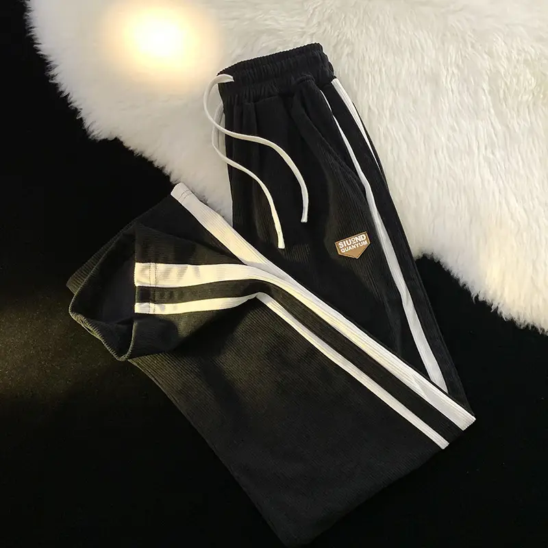 Men Fleece Lined Black Sweatpants Winter Warm Loose Fit - Image 4