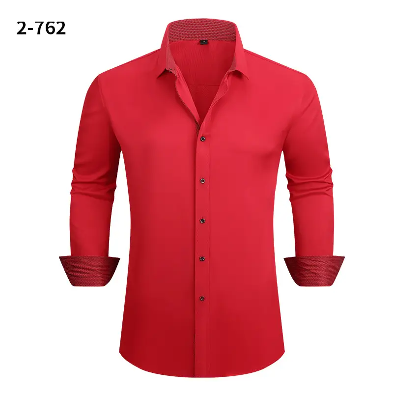 Men Red Long Sleeve Button Shirt Large Business Casual
