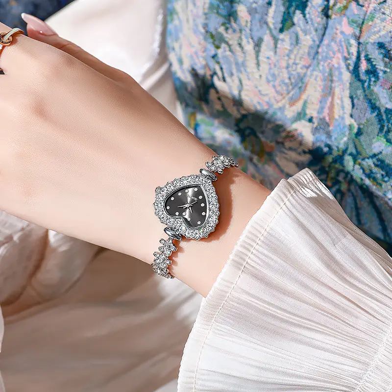 Heart Shaped Diamond Bracelet Watch for Women - Image 8