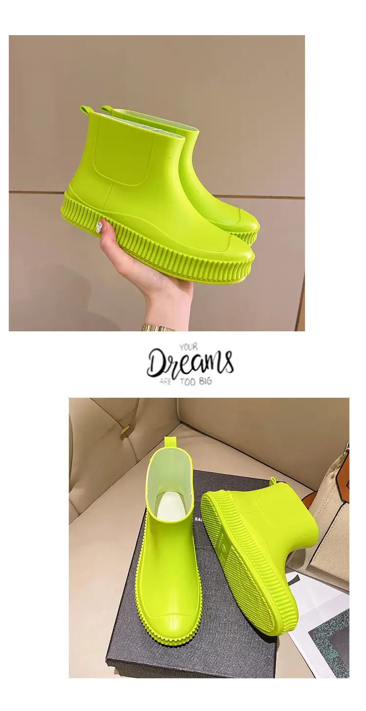 Fashion Short Tube Women's Rain Shoes PVC Low-top Flat Solid Color Water Shoes Kitchen Waterproof Shoes Cross-border Rain Boots overshoes for Women — feature 18