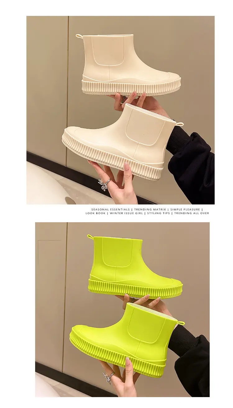 Fashion Short Tube Women's Rain Shoes PVC Low-top Flat Solid Color Water Shoes Kitchen Waterproof Shoes Cross-border Rain Boots overshoes for Women — feature 5