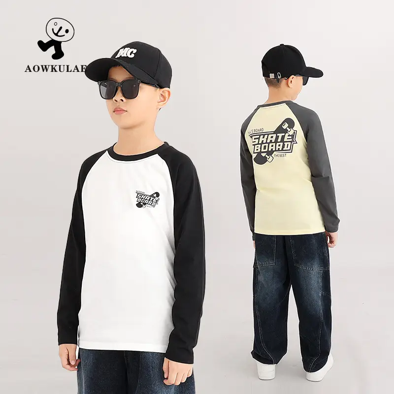 Kids Long Sleeve T-Shirt Cream Grey Baseball Cap Set - Image 4