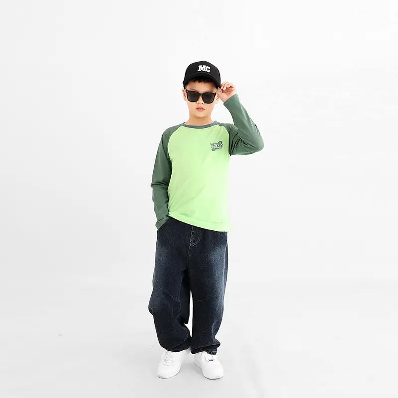 Kids Long Sleeve T-Shirt Cream Grey Baseball Cap Set - Image 6
