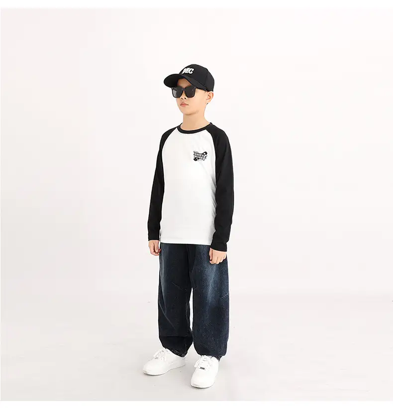 Kids Long Sleeve T-Shirt Cream Grey Baseball Cap Set — feature 39