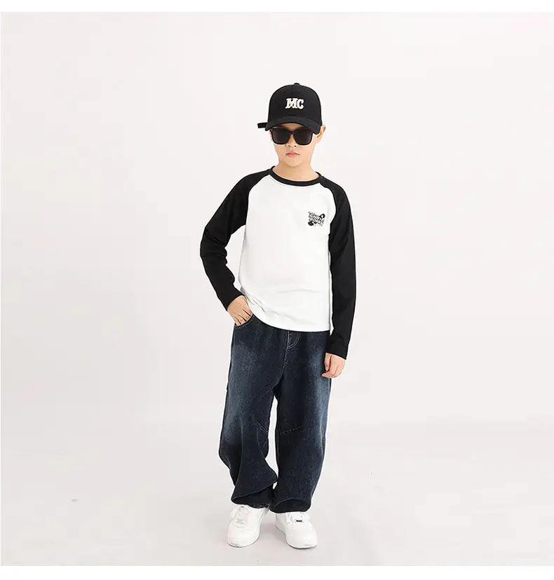 Kids Long Sleeve T-Shirt Cream Grey Baseball Cap Set — feature 40