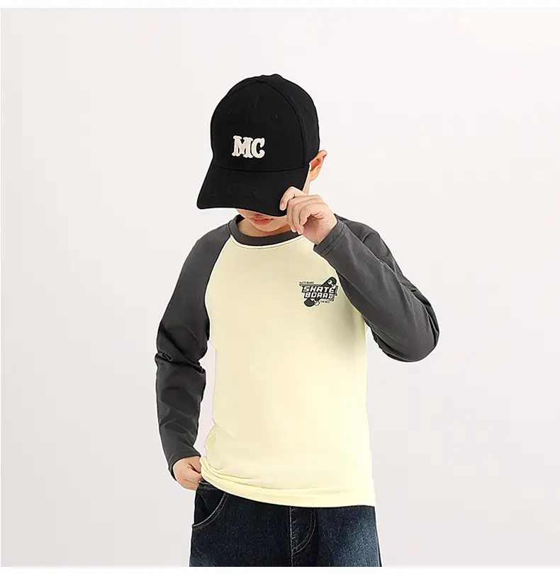 Kids Long Sleeve T-Shirt Cream Grey Baseball Cap Set — feature 45