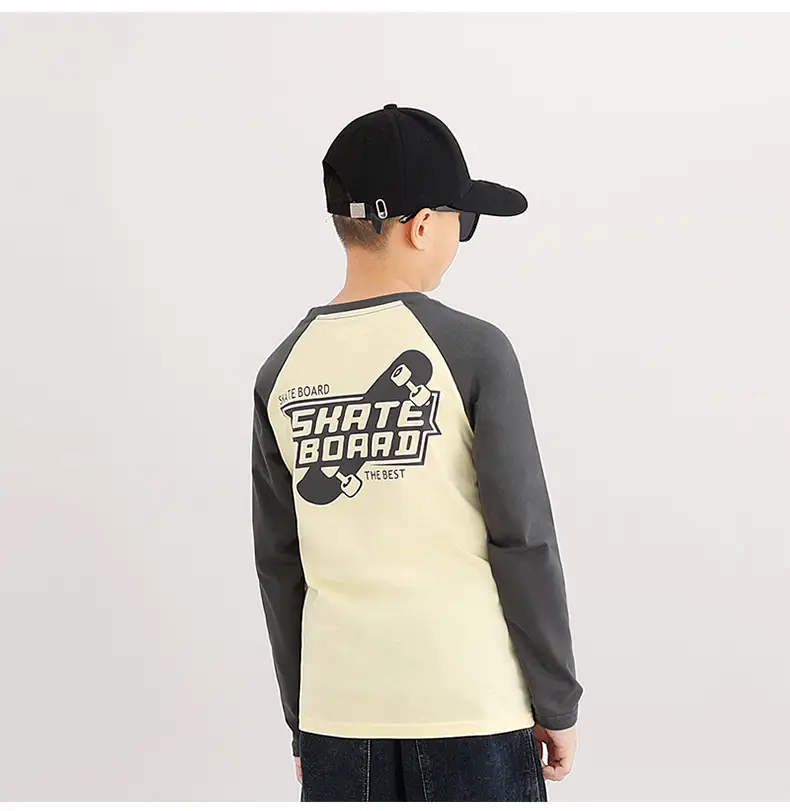 Kids Long Sleeve T-Shirt Cream Grey Baseball Cap Set — feature 46