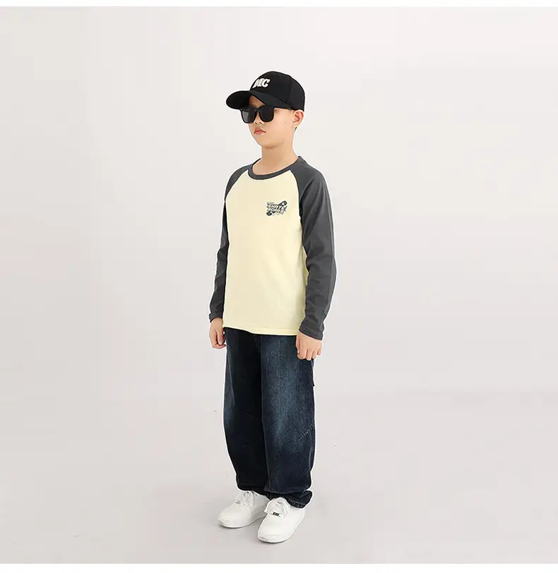 Kids Long Sleeve T-Shirt Cream Grey Baseball Cap Set — feature 47