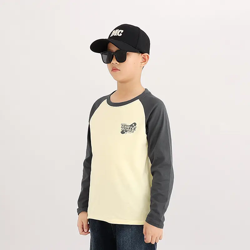 Kids Long Sleeve T-Shirt Cream Grey Baseball Cap Set - Image 2