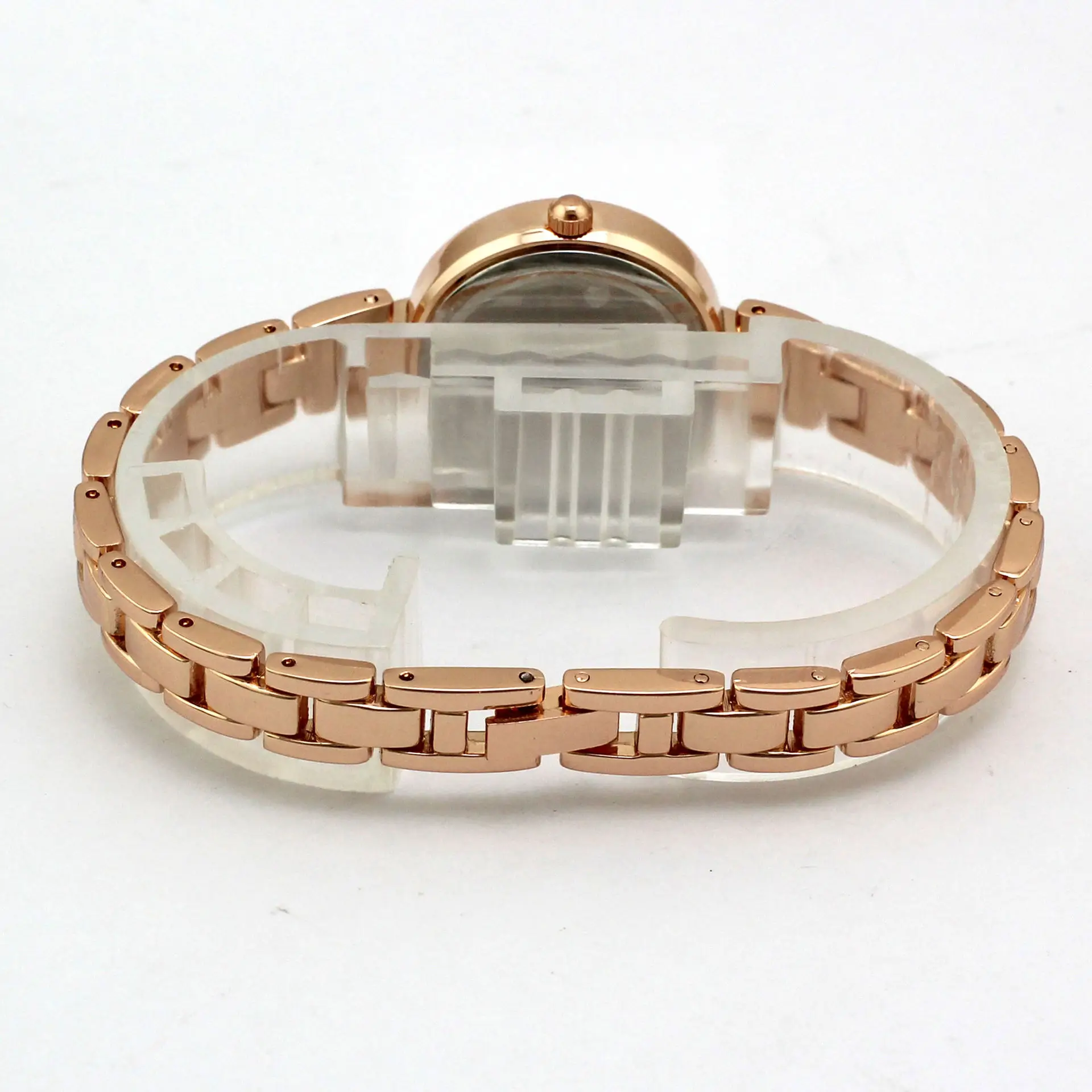 Luxury Rose Gold Bracelet Watch with Rhinestone Details - Image 4