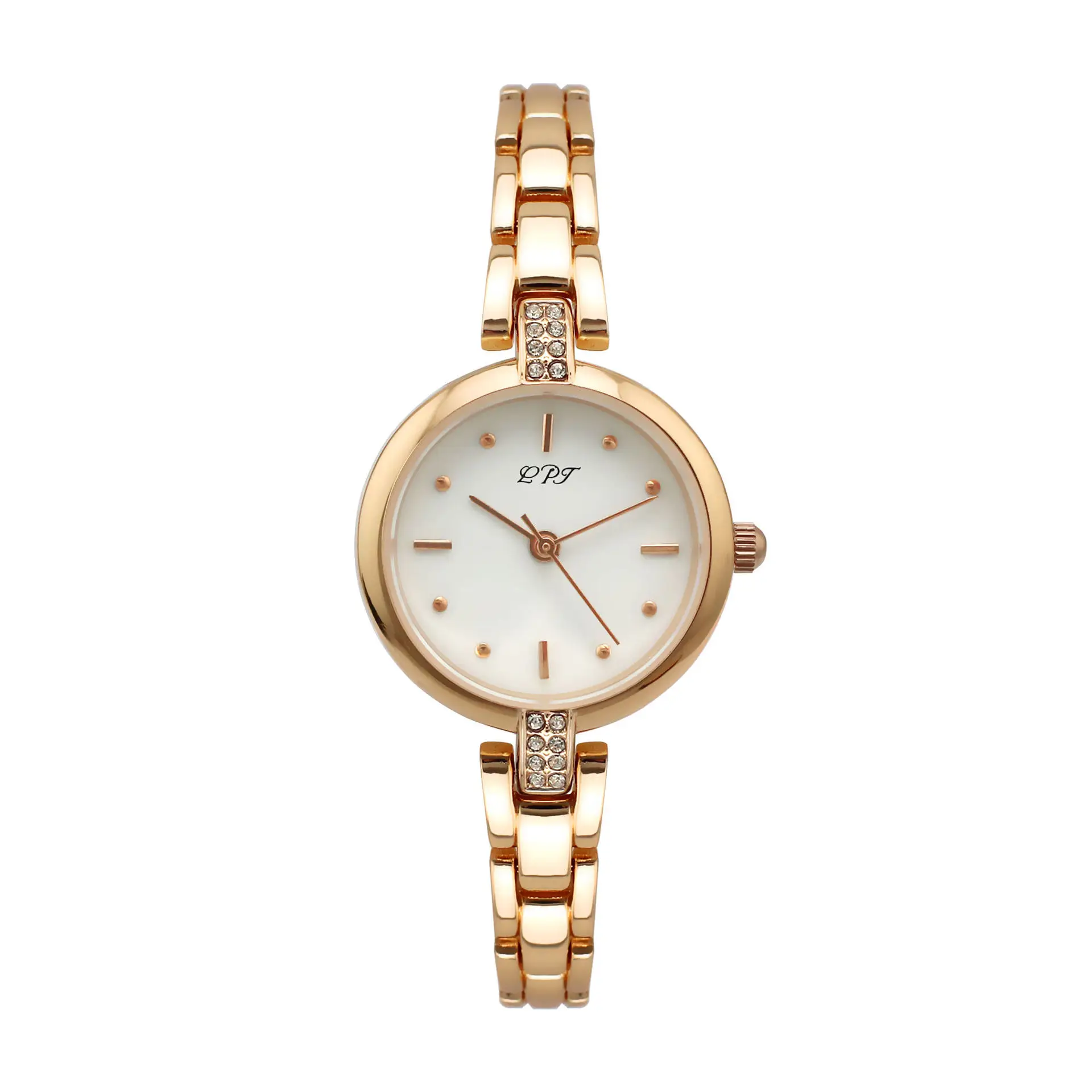 Luxury Rose Gold Bracelet Watch with Rhinestone Details - Image 5