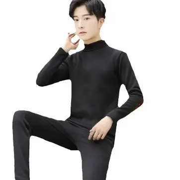 Men's Black Fleece Thermal Underwear Thickened - Image 9