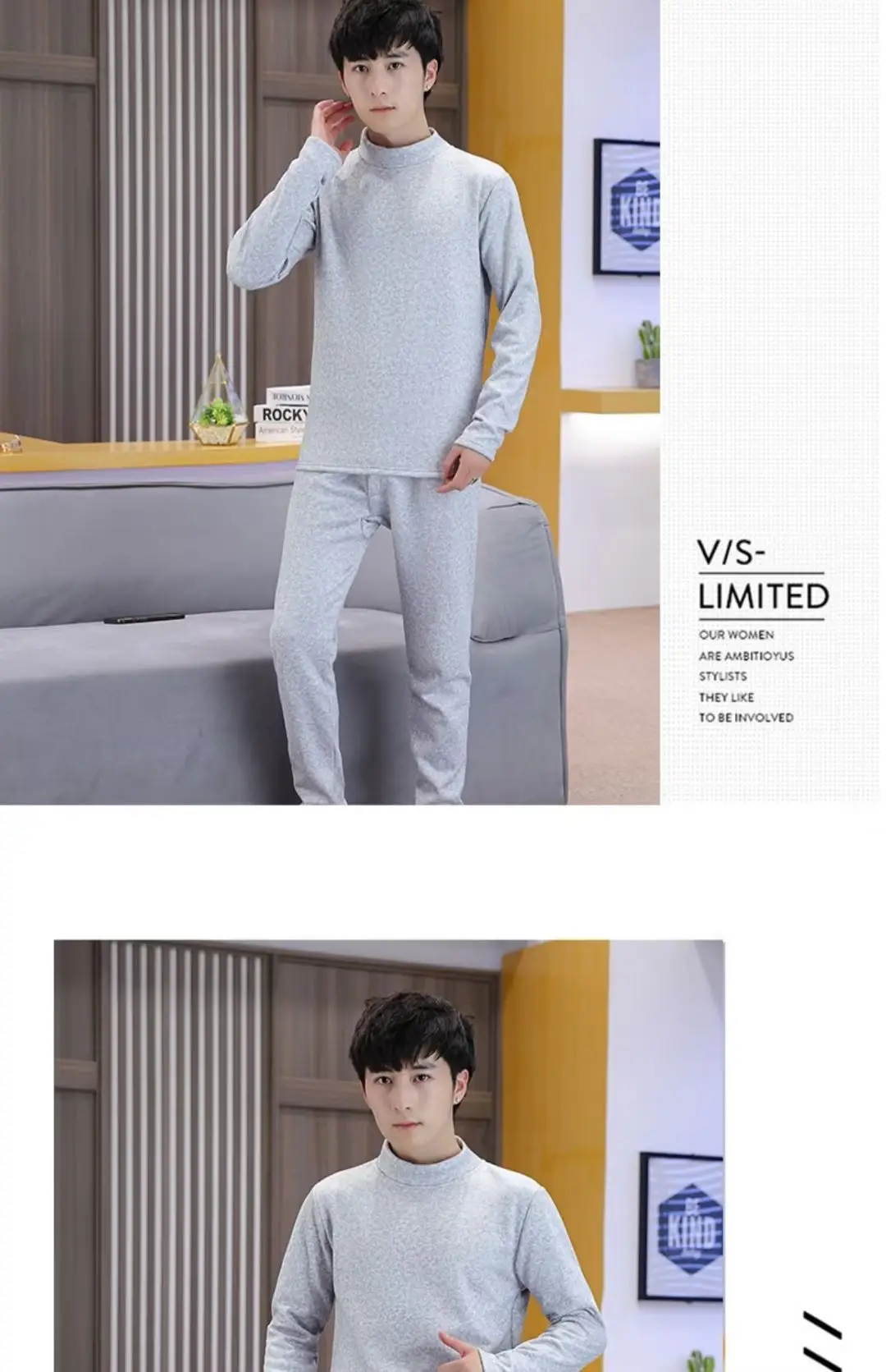 Men's Black Fleece Thermal Underwear Thickened — feature 10
