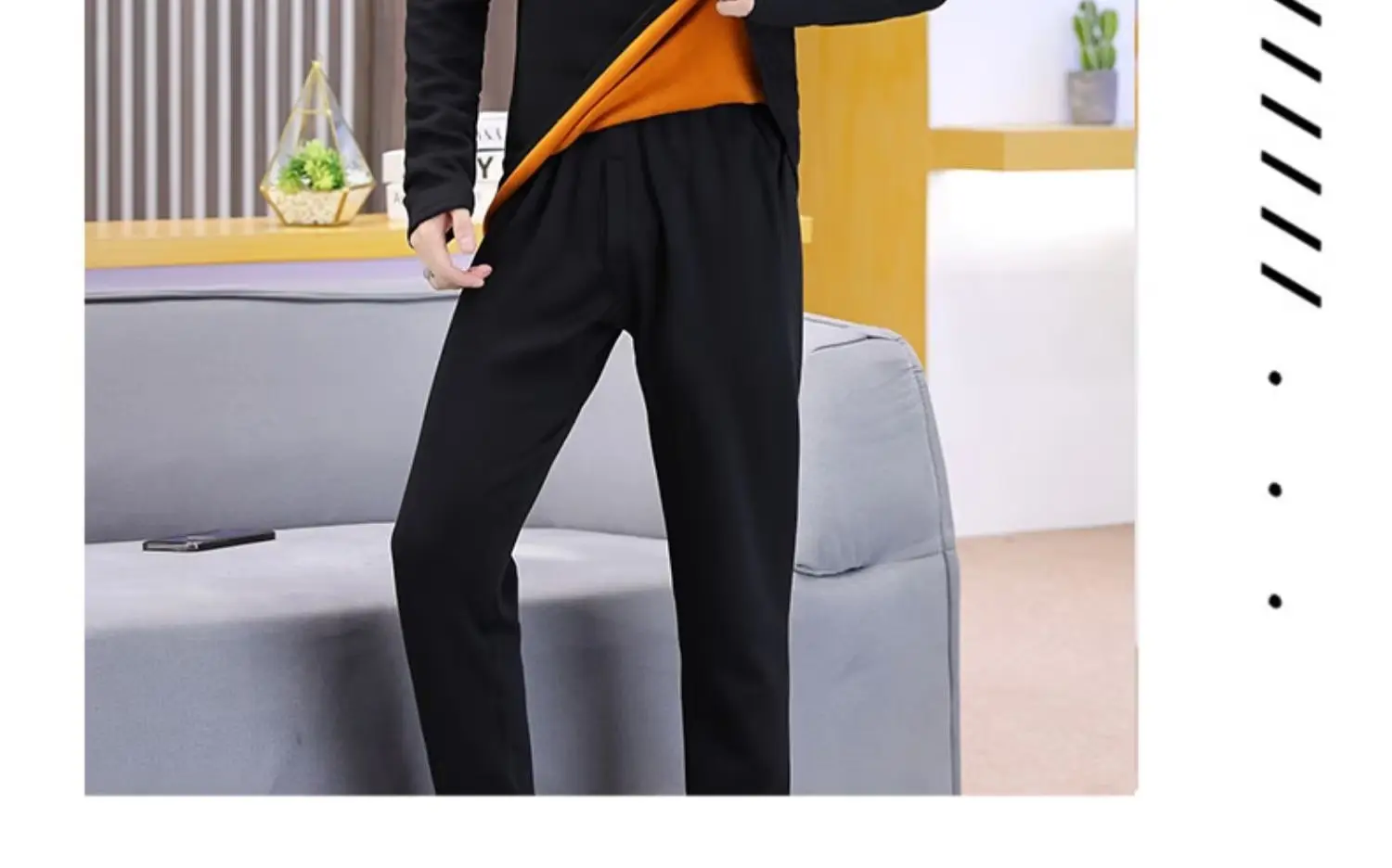 Men's Black Fleece Thermal Underwear Thickened — feature 4