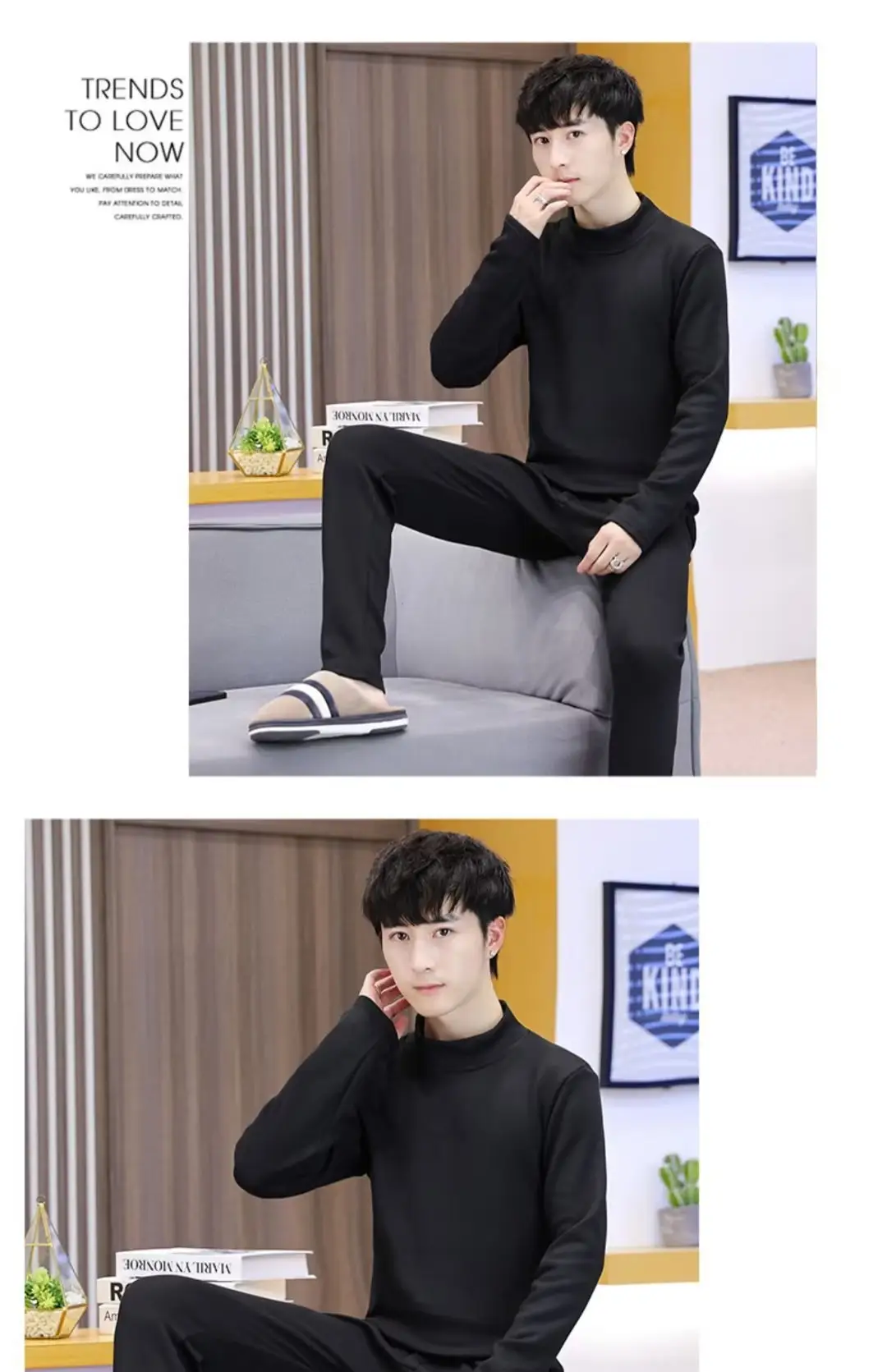 Men's Black Fleece Thermal Underwear Thickened — feature 5