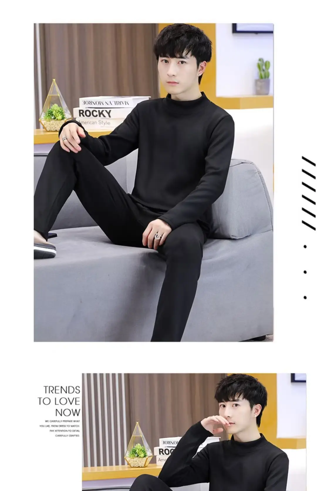 Men's Black Fleece Thermal Underwear Thickened — feature 8