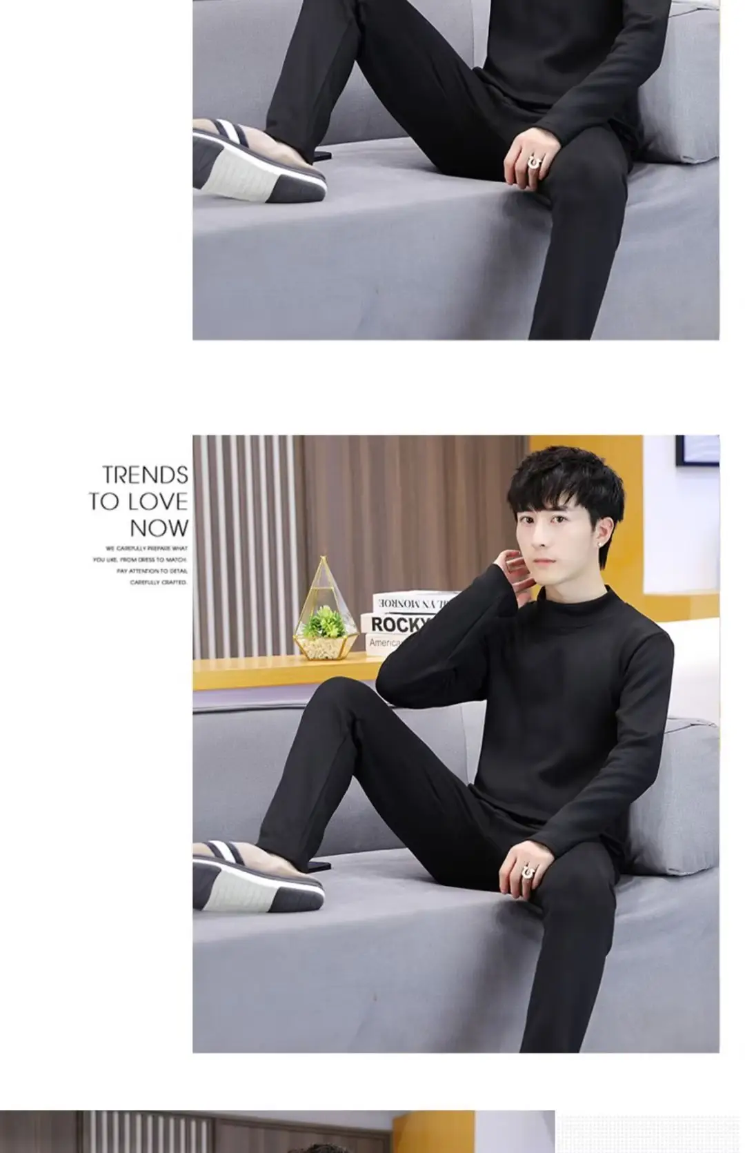 Men's Black Fleece Thermal Underwear Thickened — feature 9