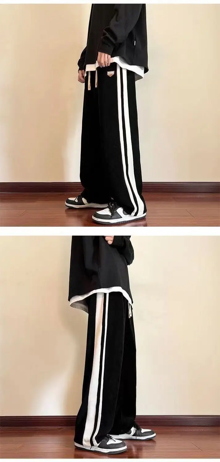 Men Brown Corduroy Straight Leg Sweat Pants Loose Fit — feature 5